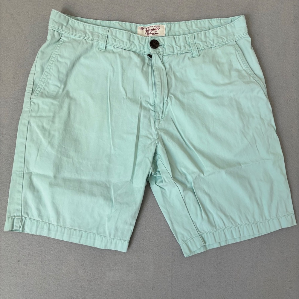 Original Penguin Mens Mint Green Chino Shorts Munsingwear Flat Front Size 34